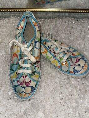 Coach Multicolor Canvas Sneakers with Blue Trim